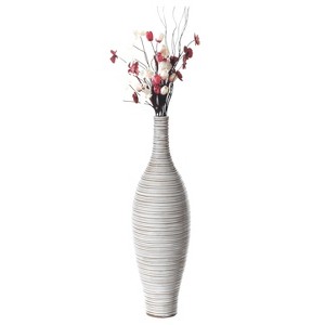 Uniquewise White Floor Vase, Ribbed Design, Modern Elegant Home Decoration, Tall Ceramic Vases, Contemporary Living Room Accent, Sophisticated Decor - 1 of 4
