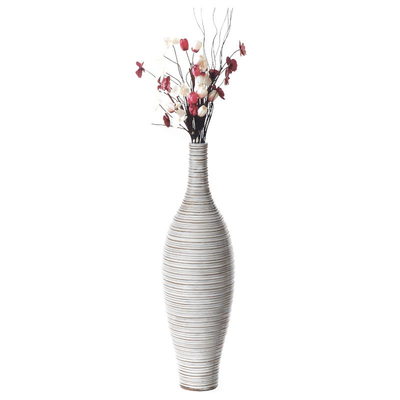 Uniquewise White Floor Vase, Ribbed Design, Modern Elegant Home Decoration, Tall Ceramic Vases, Contemporary Living Room Accent, Sophisticated Decor, 1 of 6