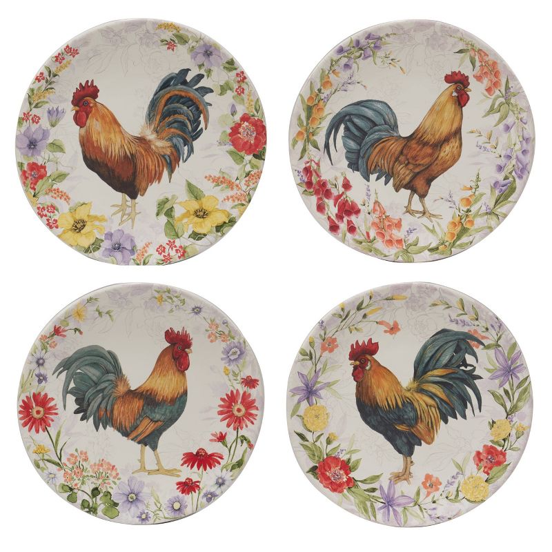 Set of 4 Floral Rooster Assorted Salad/Dining Plates - Certified International, 1 of 8