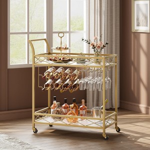 Gold Bar Cart 2-Tier with Wheels, Gold Serving Cart with Wine Rack & Glass Holders for Living Room, Kitchen, Dining - 1 of 4