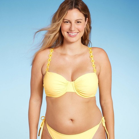 Women's Embroidered Daisy Strap Underwire Bikini Top - Wild Fable™ Yellow  XXS