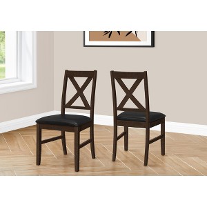 Monarch Specialties Dining Chair 37 inch Height Set Of 2 Dining Room Kitchen Side Upholstered Brown Solid Wood Brown Leather Look Transitional - 1 of 4
