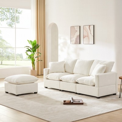 MYINDA L-Shaped Modular Sofa, Freely Combinable Sectional Couch with Ottoman for Living Room, Beige