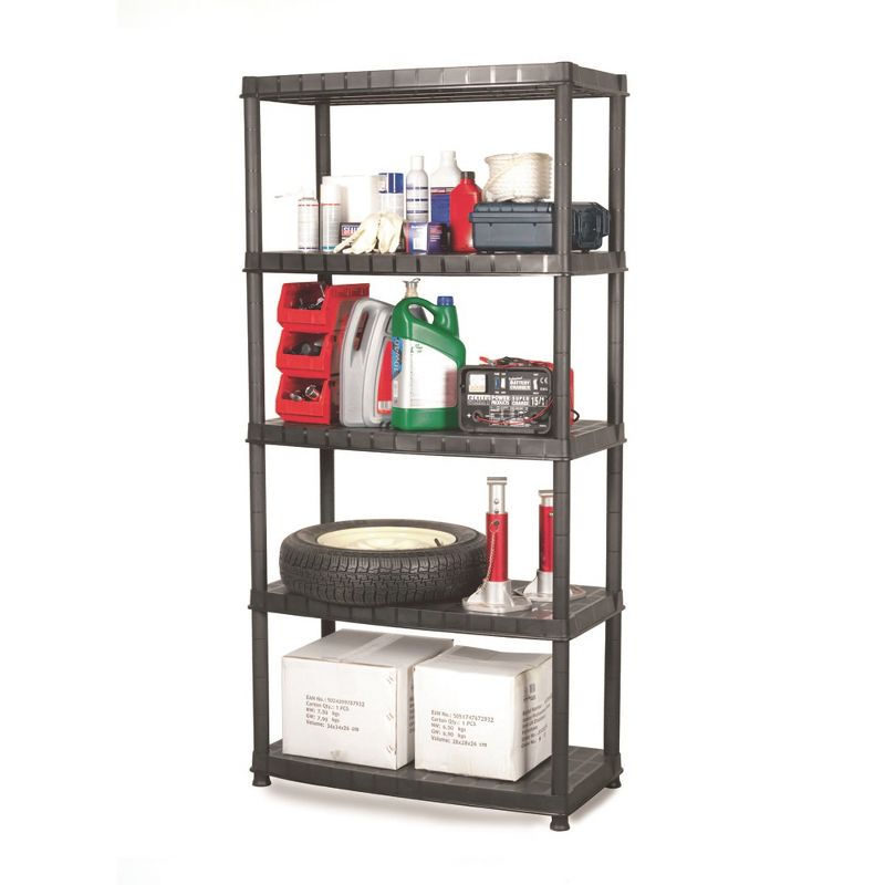 Ram Quality Products Extra Tiered Plastic Utility Storage Shelving Unit System for Garage, Shed, or Basement Organization, Black, 3 of 7
