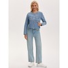INSPIRE CHIC Women's Crew Neck Western Long Sleeve Chest Pockets Denim Cropped Jean Jackets - 3 of 4