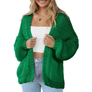 Womens Sweater Knit Cardigan with Pockets Open Front Cable Knit Sweater Chunky Thick Sweater Cardigan for Winter Comfy Knitwear - 1 of 4