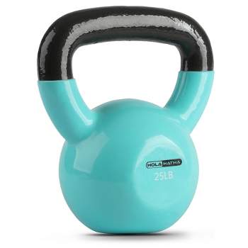 HolaHatha 25 Pound Solid Cast Iron Workout Kettlebell Home Gym Equipment with Vinyl Coated Finish and Textured Steel Handle for Strength Training