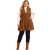 Agnes Orinda Women's Plus Size Ribbed Corduroy Single Breasted Casual Pocket Peplum Hem Long Fashion Vests - 3 of 4