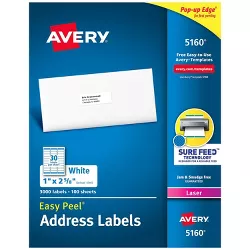 Avery Easy Peel Laser Address Labels 1" x 2 5/8" White 30 Labels/Sheet 209882