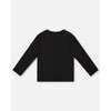 Deux par Deux Girl Organic Cotton Long Sleeve T-Shirt Black with Heart - 3 of 4