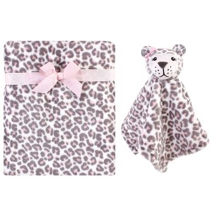 Hudson Baby Infant Girl Plush Blanket with Security Blanket, Leopard, One Size - 1 of 4