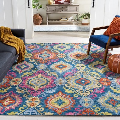 Hand-Knotted Blue Wool 8' x 10' Rectangular Area Rug