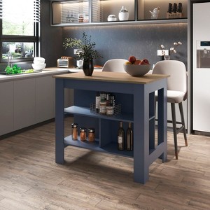 ORRD Modern Kitchen Island with 2 Open Shelves, Multifunctional Storage Organizer in Kronos Fresno & Kronos Blue, Easy Assembly, 40" Wide - 1 of 4
