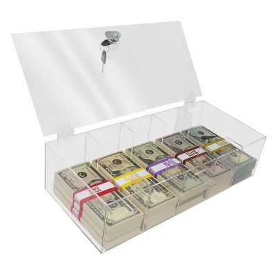 Clear Acrylic 5-Compartment Currency Tray with Locking Cover