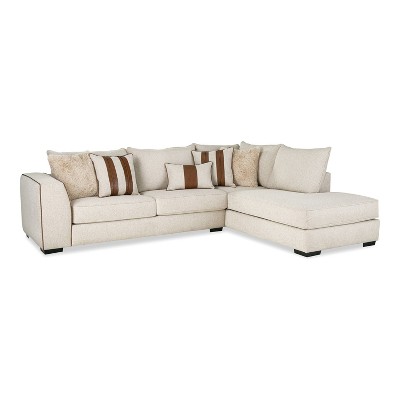 HOMES: Inside + Out Biship 119" L Shaped Sectional Boucle with Reversible Pillows Light Beige/Brown
