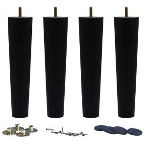 Aoibox Black Solid Wood Furniture Legs 10 Inch Round Tapered Feet Set of 4 Sturdy Replacement for Sofa Chair Table - 1 of 4