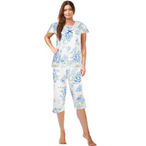 JEFFRICO Pajamas For Women Capri Set Sleepwear Soft Pajamas Short Sleeve Pajama Sleepshirt With Capri Pants - 1 of 4