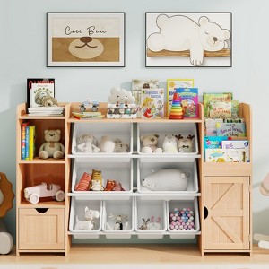 55" Large Kids Toy Organizer with 8 Toy Storage Cubbies, Storage Boxes and Storage Racks, Kids Bookshelf - 1 of 4