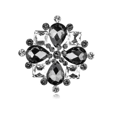 Anna-Kaci Silver Tone Crystal Rhinestone Flower Leaf Geometric Wedding Bouquet Brooch Pin - Multicolor