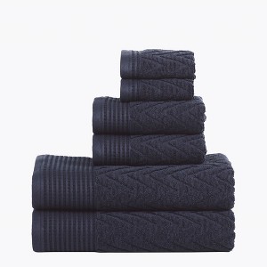 Chevron Zero Twist Cotton Solid and Jacquard Hand Towel Set of 6 by Blue Nile Mills - 1 of 4
