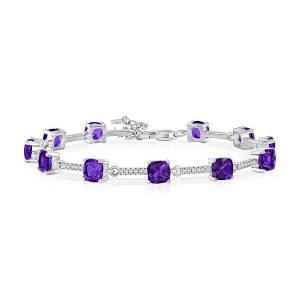 Simona Sterling Silver, Amethyst & White Topaz Tennis Bracelet (6.51cttw) - Purple - 6.5+1 Inch - 1 of 2