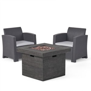 GDFStudio Polk Outdoor Faux Wicker Club Chair and Fire Pit Set - 1 of 4