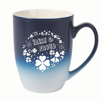 Elanze Designs Irish & Proud Two Toned Ombre Matte 10 ounce New Bone China Coffee Tea Cup Mug, Navy Blue and White
