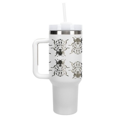 Elanze Designs Floral Beetle Bug Insect 40 oz. Stainless Steel, Large Water Bottle Coffee Mug, Spill & Leak Resistant, Thermal Travel Tumbler with