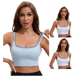 INSPIRE CHIC Women's Double Spaghetti Strap Longline Full Coverage Workout Padded Sports Bras 3 Packs - 1 of 4