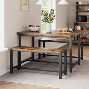 Dining Table Set for 4 People, 44.4'' Kitchen Table Set with 2 Benches for Small Space, Apartment, Space-Saving Dinette - 1 of 4