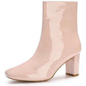 Allegra K Women's Square Toe Side Zip Chunky Heels Ankle Boots - 1 of 4