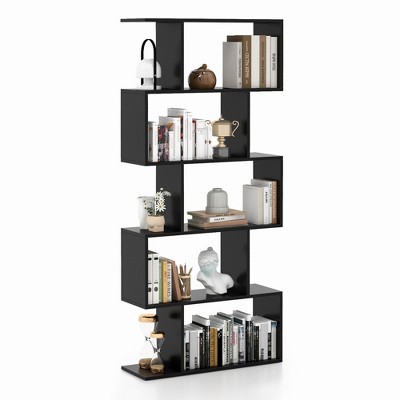 S-Shaped 5 Shelf Bookcase, buy Wooden Z Shaped 5-Tier Etagere Bookshelf