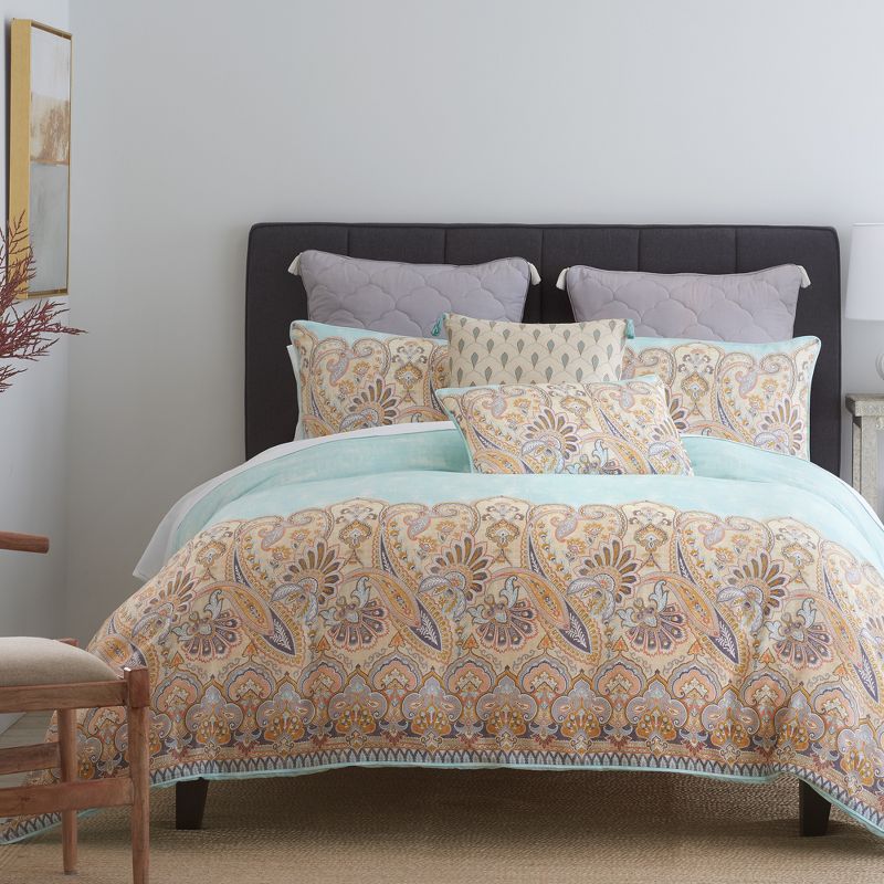 Puri Reversible Percale Cotton Comforter Set Light Blue - Heirlooms of India, 4 of 6