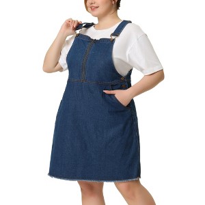 Agnes Orinda Women's Plus Size Denim Overall Zipper Frayed Adjustable Strap Suspender Dresses - 1 of 4