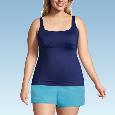 Lands' End Women's Mastectomy Chlorine Resistant Square Neck Tankini Top Swimsuit Adjustable Straps