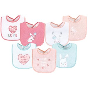 Hudson Baby Infant Girl Cotton Terry Drooler Bibs with Fiber Filling Set, Bunny, One Size - 1 of 4