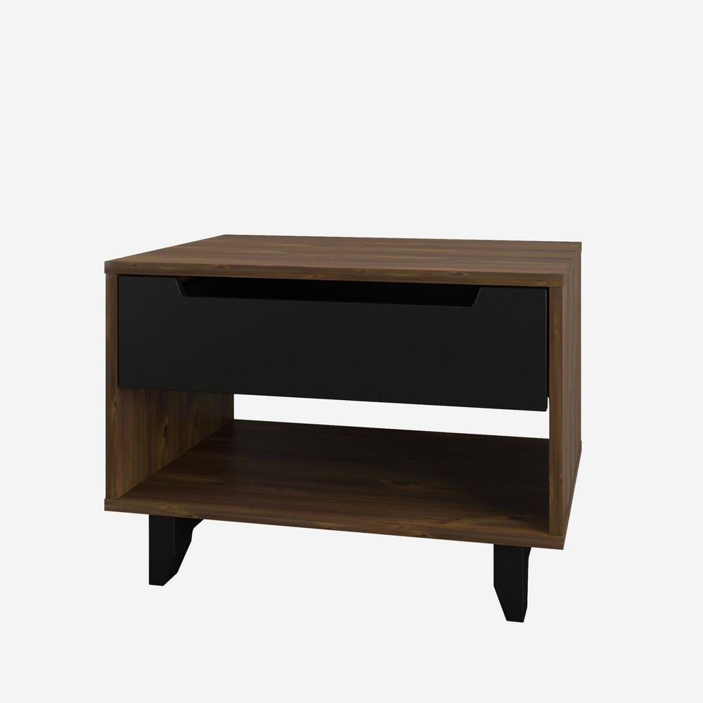 Photos - Storage Сabinet Open Shelf 1 Drawer Nightstand Truffle/Black - Nexera: Mid-Century Modern Bedside Table, Wood Composite