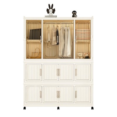 INFURNIC Armoires Portable Wardrobe Closet with Magnetic Doors and Hanging Rod for Easy Storage, White, 48.03"*17.72"*62.2"