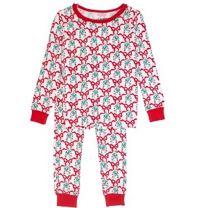 RuffleButts SoftSnooze Girls Holiday Ruffle Long Sleeve Pajama Set - 1 of 2