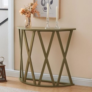 Kings Brand Furniture Vienna Half Moon Wood Console Table for Entryway, Accent Sofa Table X-Motifs Design for Living Room, Hallway, Foyer, Entrance - 1 of 4
