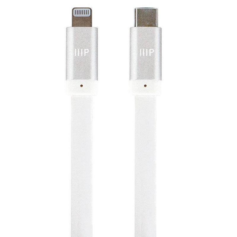 Monoprice Apple MFi Certified Flat Lightning to USB Type-C and Sync Cable - 6 Feet - White | Compatible with iPod, iPhone, iPad w/ Lightning Connector, 1 of 2