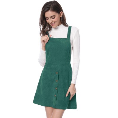 INSPIRE CHIC Women's Corduroy Button Front A-Line Bib Overall Pinafore Skirts