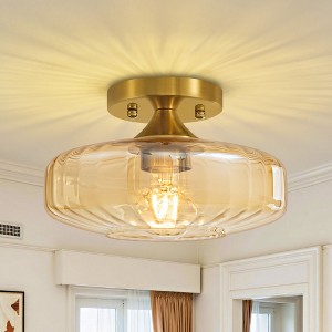 POWLIG Modern Gold Ceiling Light Fixture with Glass Shade, 9.84 inch Wide Semi-Flush Mount for Kitchen, Hallway, Bedroom - 1 of 4