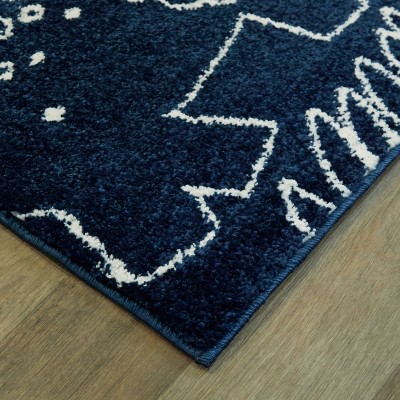 Navy Blue Synthetic Non-slip Kids' Dinosaur Rug, 5'3" x 7'
