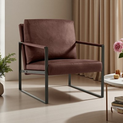 PU Leather Accent Armchair with Metal Armrests and Non-Slip Feet