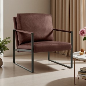PU Leather Accent Armchair with Metal Armrests and Non-Slip Feet - 1 of 4