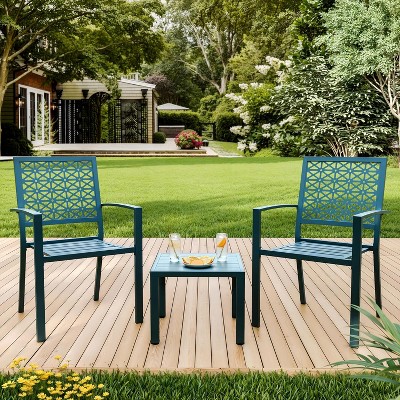 3 Piece Outdoor Patio Table and Chairs Set, Coffee Table Balcony Furniture Sets for Apartments, Outside Dining Sets for Backyard/ Porch/ Deck