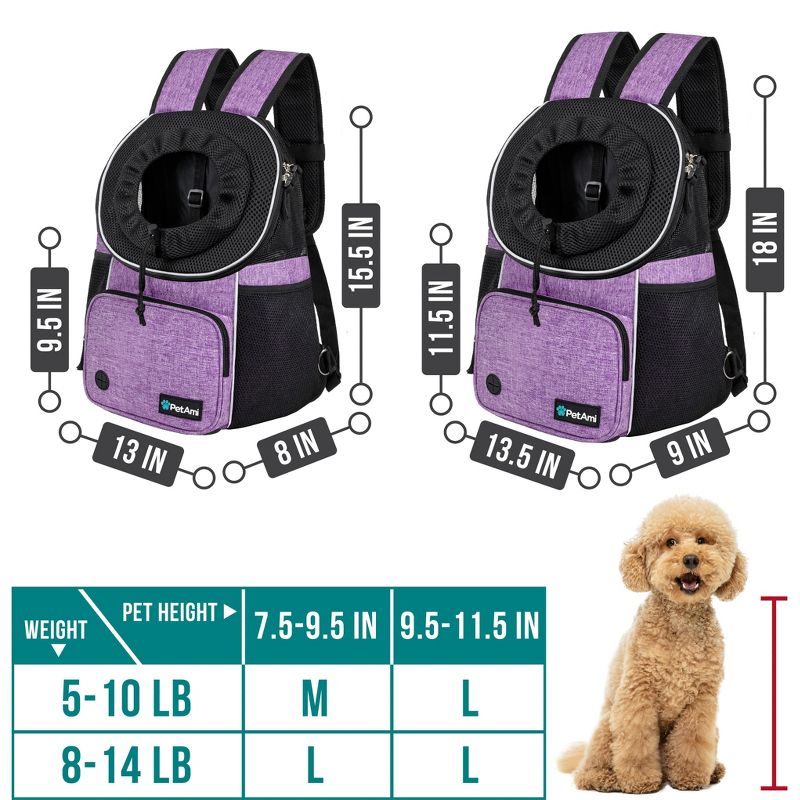 PetAmi Dog Front Carrier Backpack, Adjustable Pet Cat Puppy Chest Carrying Bag, Ventilated Hiking Camping Travel, 2 of 8