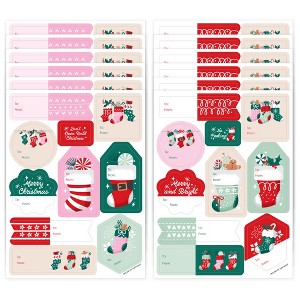 Big Dot of Happiness Christmas Stockings Gift Tag Stickers, Assorted Winter Holiday Gift Tag Labels, To and From Stickers - 12 Sheets - 120 Stickers - 1 of 4