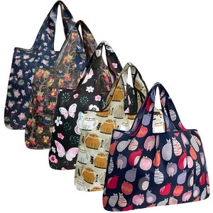 Wrapables Large Foldable Tote Nylon Reusable Grocery Bags, 5 Pack - 1 of 4